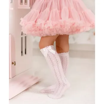 Dámské punčochy Dívčí ažurové podkolenky s mašlí - 35-37 / světle růžová