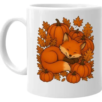 Žertovný předmět Den dýní - podzim - liška - hrnek s potiskem- Tričkový.cz