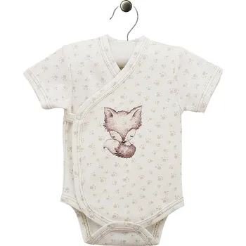 Kojenecký body Zavinovací body s krátkým rukávem s liškou a tlapkami Molly bílé LORITA Velikost: 56