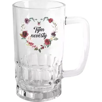 Sklenice Půllitr skleněný Tým nevěsty - květinové srdce