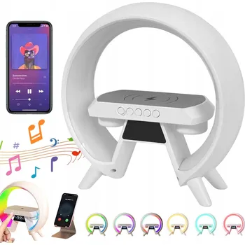 Lampička Noční lampa do ložnice LED RGB, INDUKČNÍ nabíječka, BUDÍK, Hodiny, REPRODUKTOR