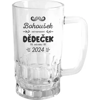 Sklenice Půllitr pro dědečka - Jméno od narození, dědeček od roku - čirý