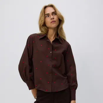 Pánská košile Reserved - Košile s vyšívaným vzorem - hnědá - 058IC-88X - 058IC-88X-M