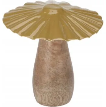 Dekorativní houba z mangového dřeva a kovovým kloboukem – PODZIMNÍ DEKORACE