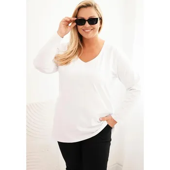 Dámská halenka Dámská blůza Plus Size s výstřihem do V a dlouhým rukávem bílá 4XL/5XL