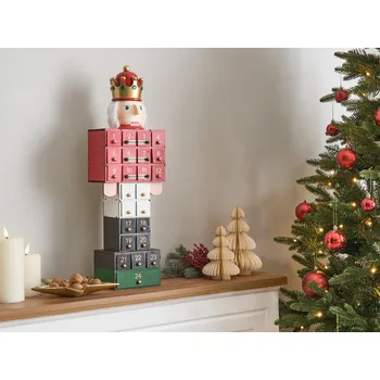 Bytová dekorace Vánoční LED dekorace barevná dřevěný adventní kalendář s 24 přihrádkami na baterie Louskáček Beliani