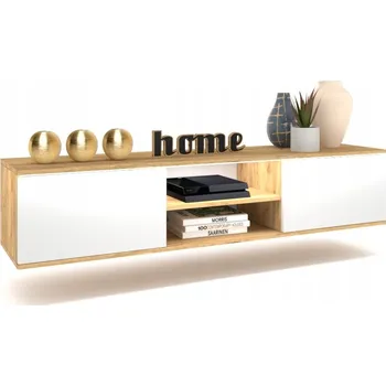 Komoda Závěsná TV skříňka RTV Horizontální Komoda do obýváku Stolek KING Craft Bílá Matná LED