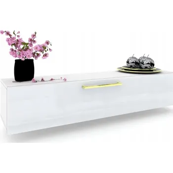 Komoda Závěsná TV Skříňka Komoda Vitrína SIMPLY Zlatá Bílá Lesklá 180 cm