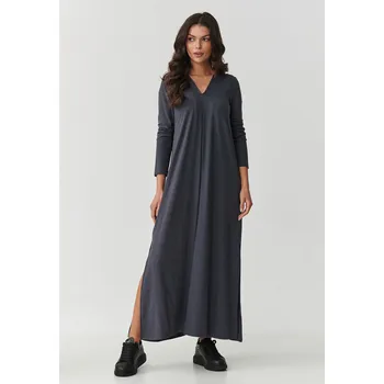 Dámské šaty Viskózové maxi šaty s rozparky M895 Barva: Grafitová, Velikost: S/M