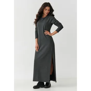 Dámské šaty maxi šaty s dlouhým rukávem a rozparkem M901 Barva: Tmavě Šedá, Velikost: S