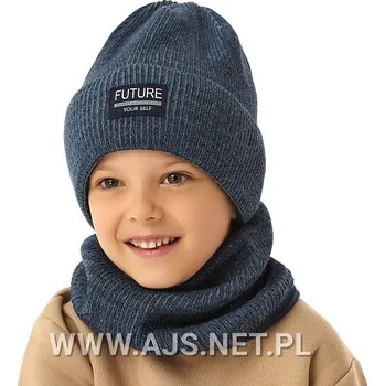 Čepice AJS 50-268 Chlapecká sada čepice a bundy denim melange light 52-56 cm
