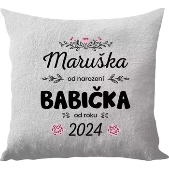 Polštář Polštář bílý 40x40 cm - dlouhý chlup Jméno od narození, babička od roku