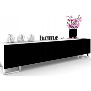 Komoda TV stolek, skříňka, komoda Simply Bílá Černá Matná, Stříbrné kovové nohy, 160 cm