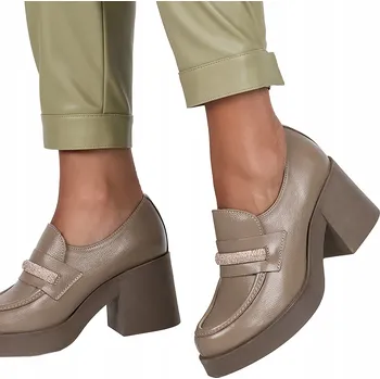 Dámské mokasíny ELEGANTNÍ DÁMSKÉ KOŽENÉ MOKASÍNY NA SLOUPKOVÉM PODPATKU POHODLNÉ POLSKÝ VÝROBEK vel. 38