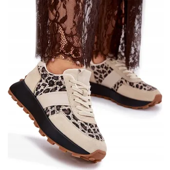 Dámské tenisky DÁMSKÉ SEMIŠOVÉ TENISKY NA PLATFORMĚ S PANTERKOU VINCEZA 66793 BÉŽOVÉ 37