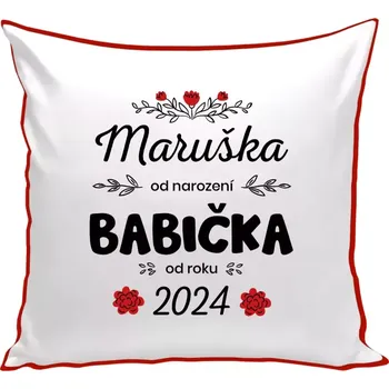 Polštář Polštář barevný 32x32 cm Jméno od narození, babička od roku