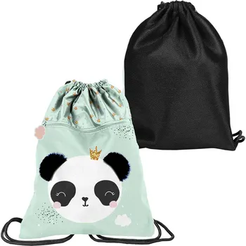 Školní sáček Paso Backpack Premium školní taška na boty boty pantofle Panda Bear akvamarín