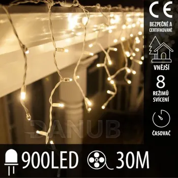 LED trubice Vánoční led světelná záclona vnější - programy - časovač - 900led - 30m teplá bílá
