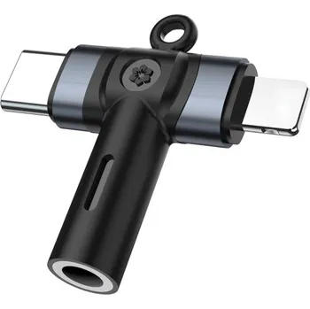 2v1 audio redukce - 3,5 mm jack na USB-C / Lightning - šedá
