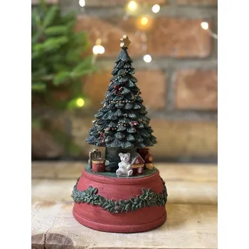 Vánoční dekorace Hrací otočný vánoční stromeček 10 x 10 x 18,5 cm zelená