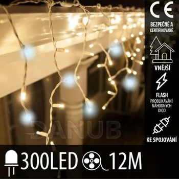 LED trubice Vánoční led světelná záclona pro spojování vnější flash - 300led - 12m - teplá bílá / studená bílá