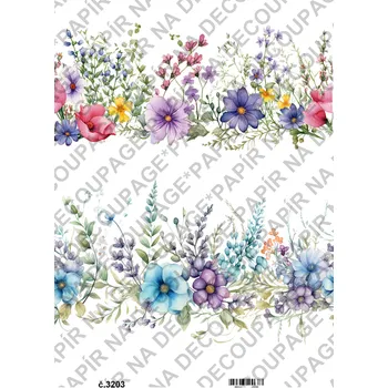 Umělecký papír Rýžový a soft papír na decoupage - Květinové bordury - KB3203 Materiál: Soft, Rozměr: A4