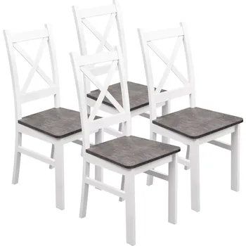 Jídelní židle Sada 4x dřevěná židle KRT Bílá/Beton