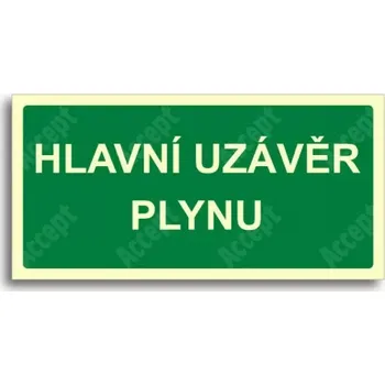 Únikové a protipožární fotoluminiscenční značení HLAVNÍ UZÁVĚR PLYNU - samolepka 30x15cm