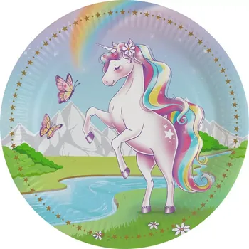 Talíř Papírové talíře Jednorožec Unicorn Dreams 23 cm 8 ks