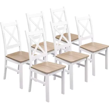 Jídelní židle Sada 6x dřevěná židle KRT Bílá/Dub Sonoma