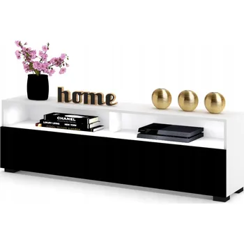 Televizní stolek Stojící TV stolek Komoda do obýváku PLAY OPEN Bílá Černá Matná 160 + LED