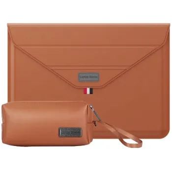 Pouzdro na mobilní telefon Obálka se stojánkem a taštičkou na příslušenství pro MacBook do 16" - hnědá