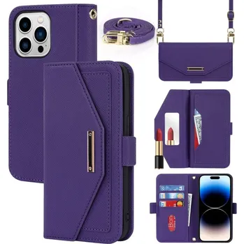 Pouzdro na mobilní telefon Flipové pouzdro s popruhem ve stylu psaníčka pro iPhone 15 Pro Max - fialové