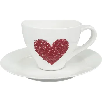 by inspire Porcelánový šálek s podšálkem Elano Heart A – 200 ml, bílý/červený