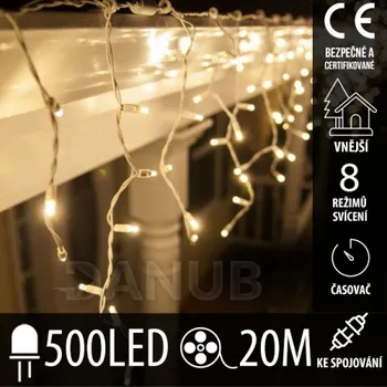 LED trubice Vánoční led světelná záclona pro spojování venkovní - programy - časovač + dálkový ovladač - 500led - 20m teplá bílá