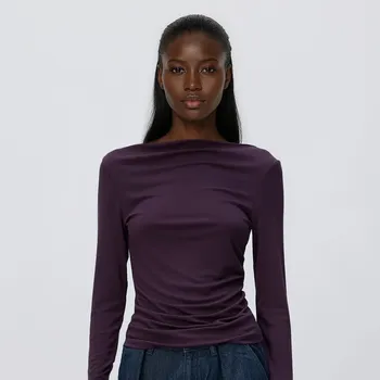 Dámské tričko Reserved - Longsleeve z modalu - tmavě fialová - 459GA-49X - 459GA-49X-S