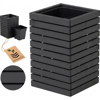 Květináč Dřevěný Květináč černý, šedý HOMERZO 36,5 cm x 36,5 x 55 cm