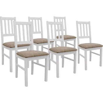 Jídelní židle Sada 6x dřevěná židle BOS04 Bílá/Béžová