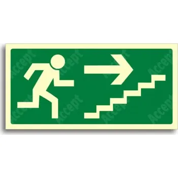 Únikové a protipožární fotoluminiscenční značení ÚNIKOVÉ SCHODIŠTĚ VPRAVO NAHORU - tabulka 20x10cm