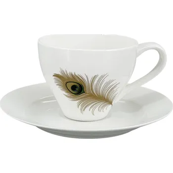 by inspire Porcelánový šálek s podšálkem Elano Pavone – 200 ml, větší peříčka