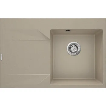 Granitový dřez Deante "EVORA jednodřez granitový s odkapem, levý, 760x500x195 mm, 3,5"", písková ZQJ_711L