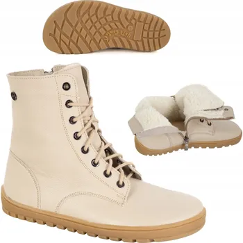Dámská zimní obuv Dámské kotníkové boty BAREFOOT kožené 1799POL béžové lícová useň velikost 42