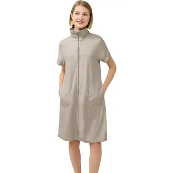 Dámský župan Dámský froté župan s krátkými rukávy a zipem Vamp 23153 beige melange velikost M