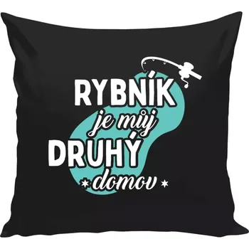 Polštář Polštář černý 40x40 cm Rybník je můj druhý domov