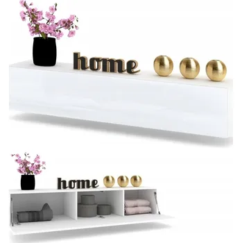 Komoda Závěsná TV Skříňka Horizontální Komoda Vitrína SIMPLY Bílý Lesk 120