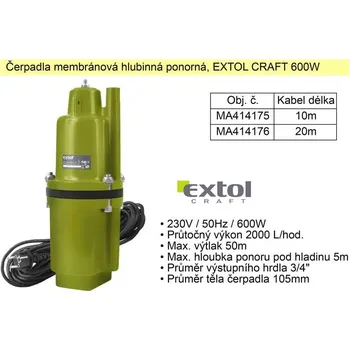 Čerpadlo EXTOL CRAFT Čerpadlo membránové hlubinné 600 W 2000 l / hod. Extol 414176