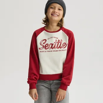 Dívčí mikina Reserved - Zkrácená mikina s vyšívaným nápisem - červená - 264FA-33X - 264FA-33X-128