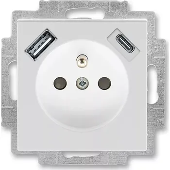 Elektrická zásuvka ABB LEVIT 5569H-A32357 16 ŠEDÁ/BÍLÁ Zásuvka jednonásobná s ochranným kolíkem a clonkami s integrovaným USB a USB-C nabíjením