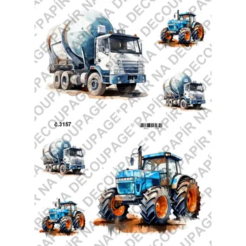 Umělecký papír Rýžový a soft papír na decoupage - Stavební stroje - KB3157 Materiál: Soft, Rozměr: A4