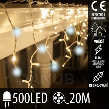 LED lišta Vánoční led světelná záclona pro spojování venkovní flash - 500led - 20m teplá bílá / studená bílá